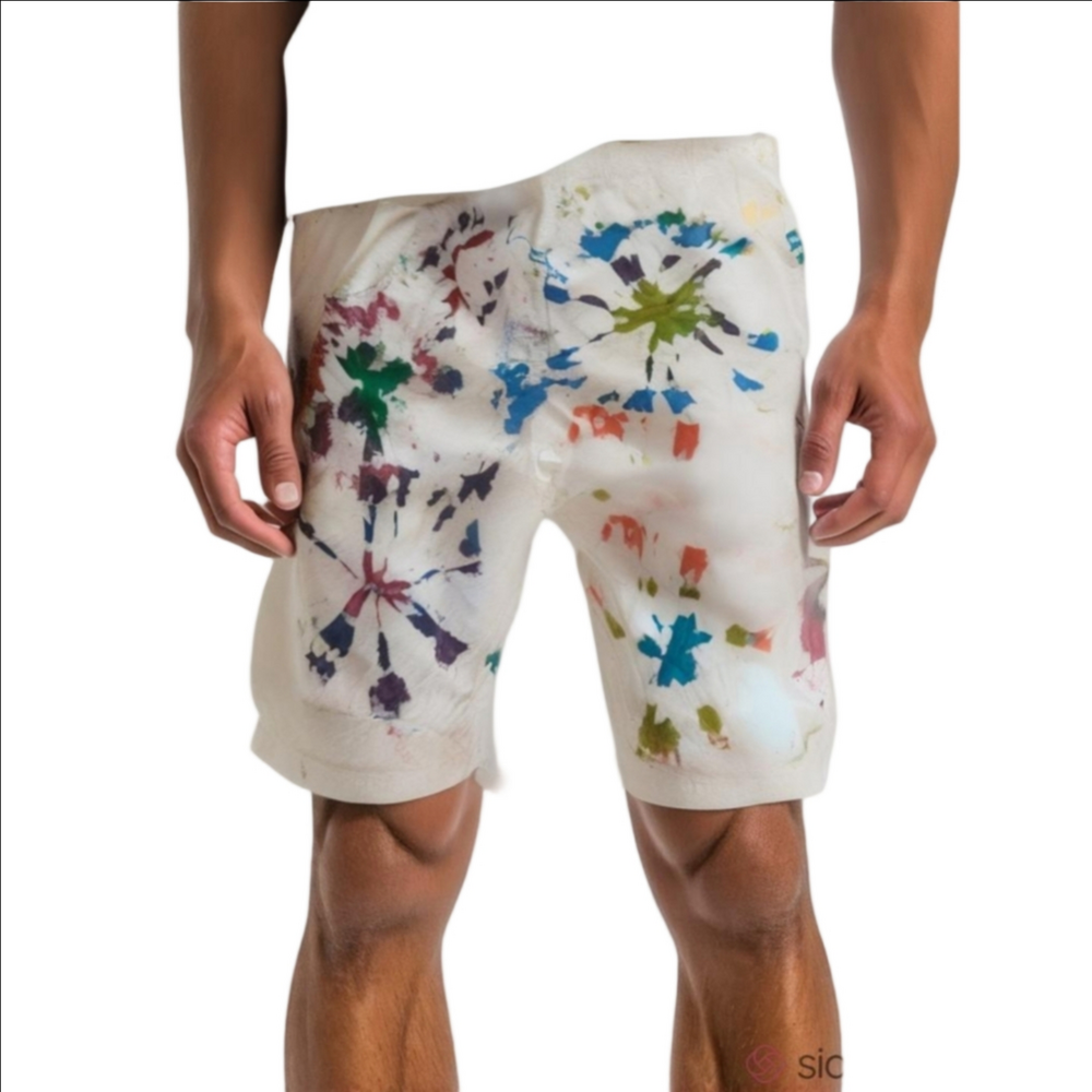 Ragtop Multicolor Paint-Splatter Men's Flat Front Shorts, Artist, Summer
